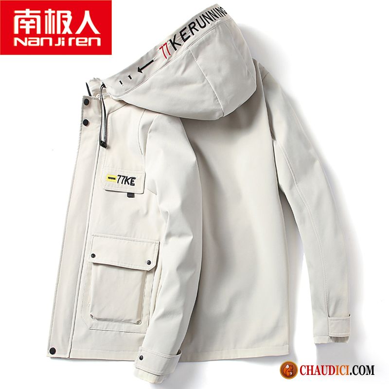 Blouson Homme Blanc Cargo Manteau Beau Printemps Tendance