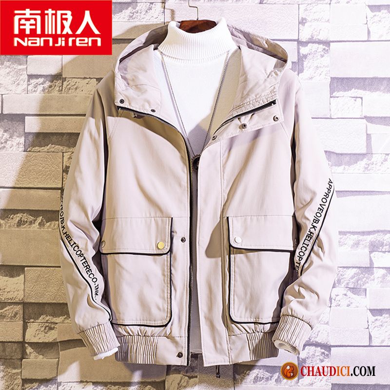 Blouson Homme Blanc Cargo Manteau Beau Printemps Tendance