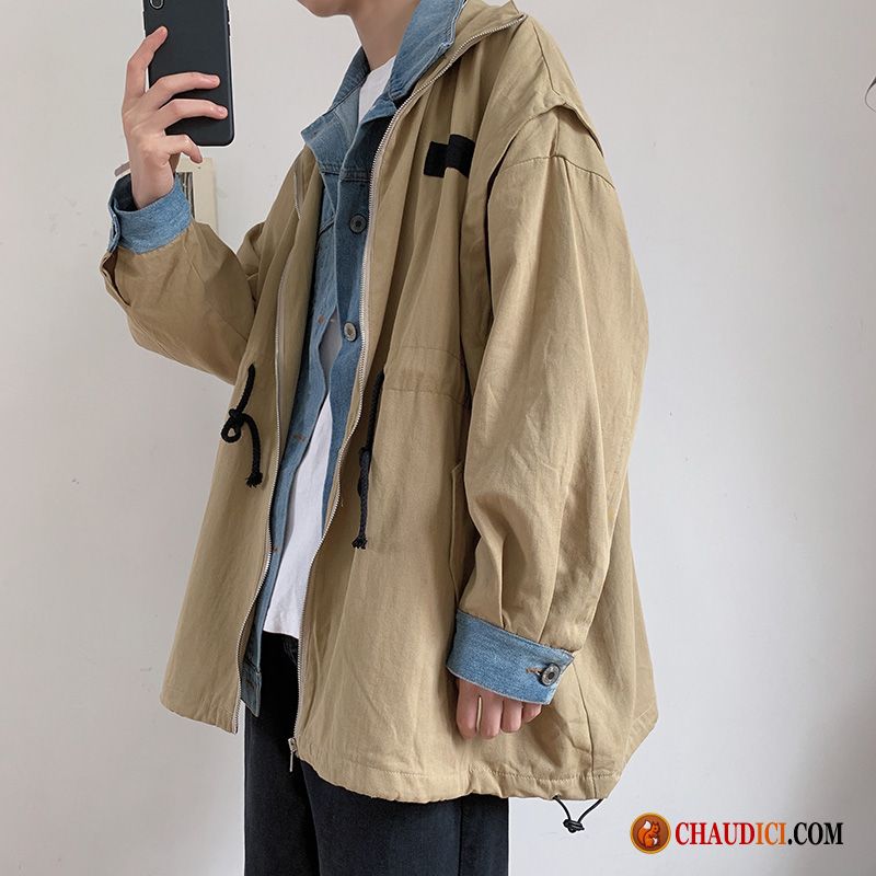 Blouson Jeune Homme Turquoise Capuche Baggy Noir Veste Tendance Soldes