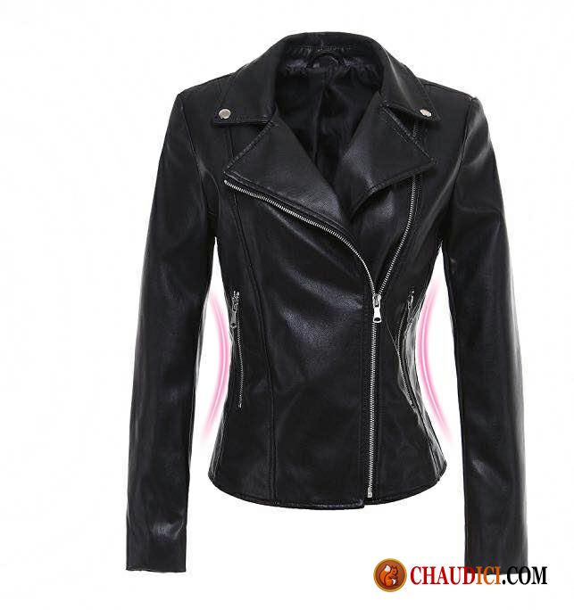 Blouson Simili Cuir Femme Bleu Chocolat Manteau Vêtements Moto Revers Roulé Noir Vestes En Cuir