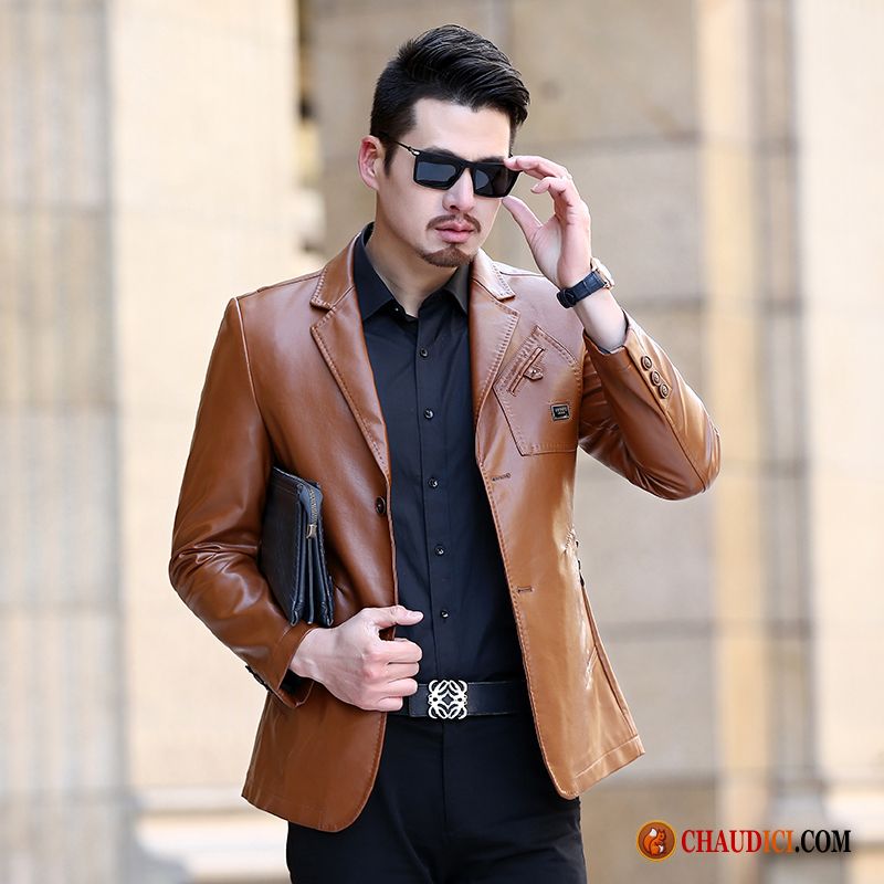 Blouson Veste En Cuir Trench Homme Sandybrown Épaissir Homme Manteau Jaune Cuir Pas Cher