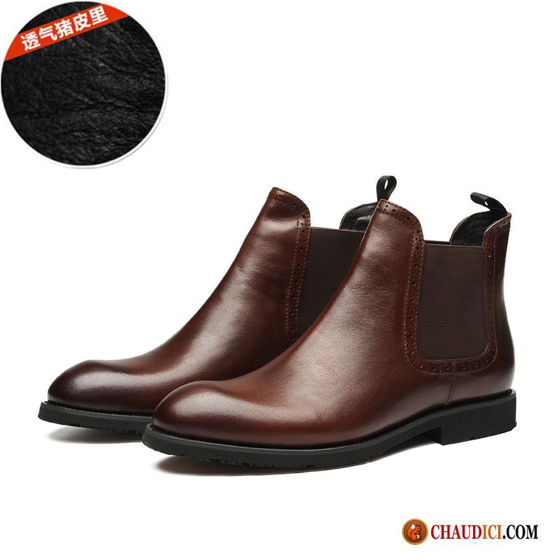 Boots Chaussures Homme L'automne Hiver Cuir Véritable Plus De Velours Manche Pas Cher