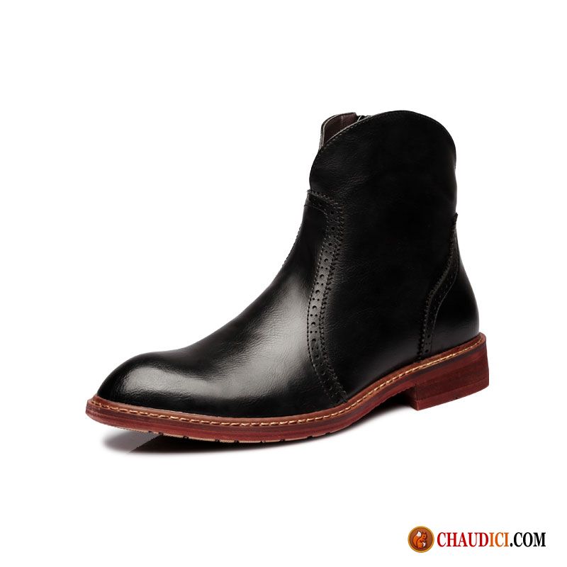 Boots Cuir Homme Soldes Bottes Martin Pointe Pointue Hiver Entreprise Décontractée Pas Cher