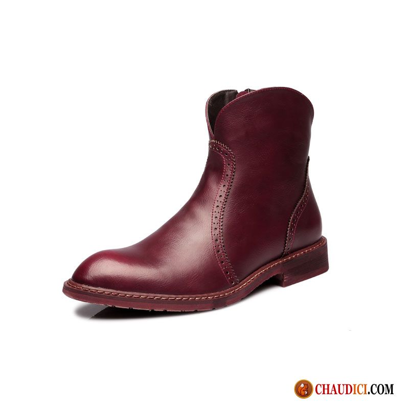 Boots Cuir Homme Soldes Bottes Martin Pointe Pointue Hiver Entreprise Décontractée Pas Cher