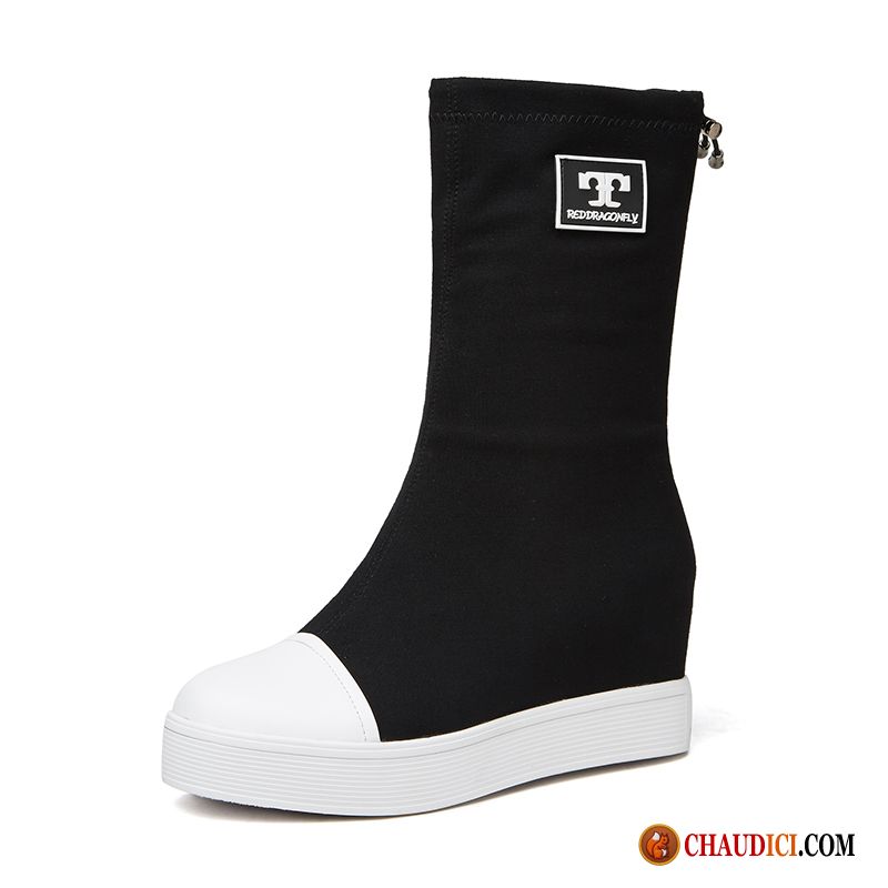 Boots Femme À Talon Neige Tendance Milieu Rouge Bottes Décontractée Pas Cher