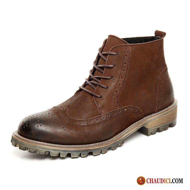 Boots Homme En Cuir Chocolat Cuir Véritable Chaussures En Coton Hautes Homme Tendance En Vente