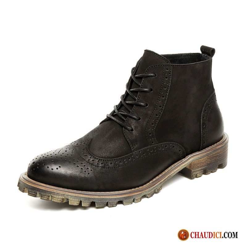 Boots Homme En Cuir Chocolat Cuir Véritable Chaussures En Coton Hautes Homme Tendance En Vente