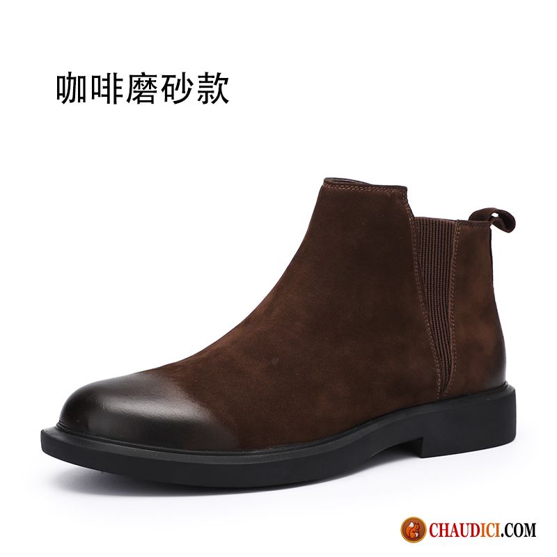 Boots Pour Homme Cuir Angleterre Marron Bottes Semelle Épaisse Homme