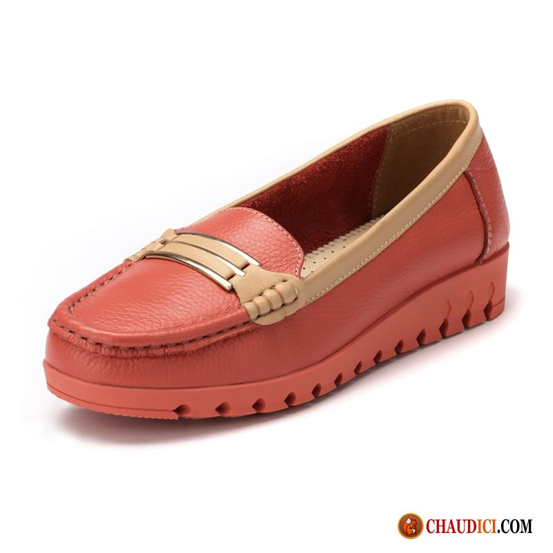 Botte Mocassin Femme Printemps Rouge Derbies Semelle Doux Authentique Pas Cher