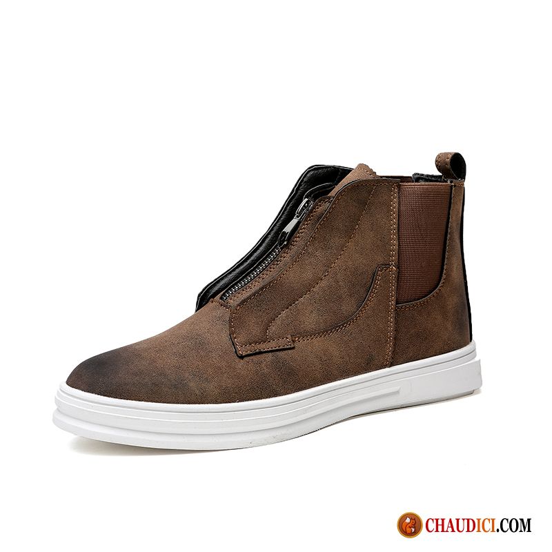 Bottes Cuir Homme Tendance L'automne Angleterre Hautes Rétro