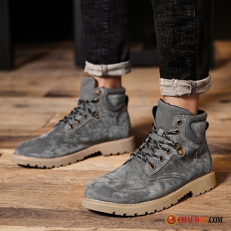 Bottes D Hiver Homme Pensée Désert L'automne En Cuir Tendance Gris