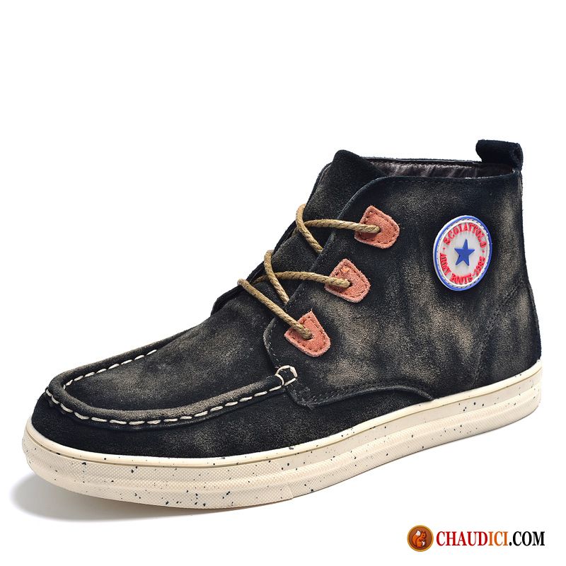 Bottes En Cuir Montante Tendance Homme Bottes De Neige Bottes Courtes Cuir Véritable En Vente