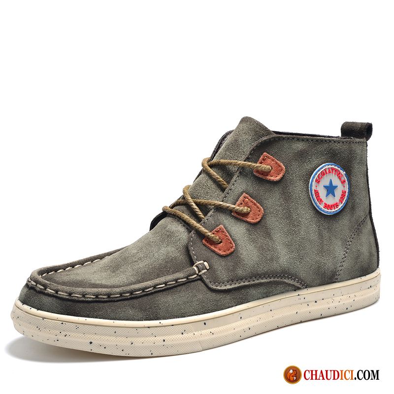 Bottes En Cuir Montante Tendance Homme Bottes De Neige Bottes Courtes Cuir Véritable En Vente