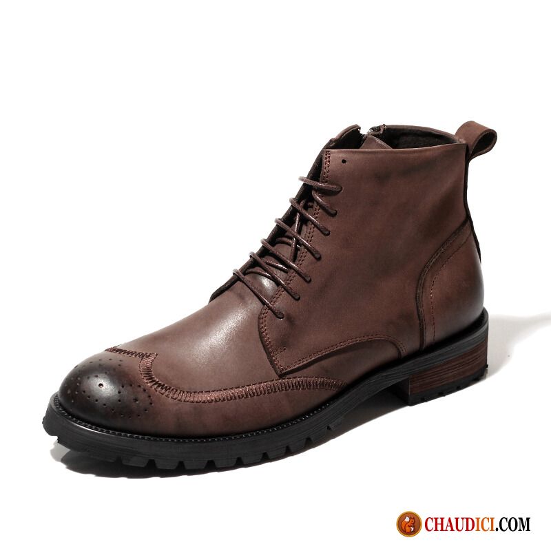 Bottes En Cuir Pour Homme Homme Bottes Martin Rétro Décontractée Angleterre Soldes