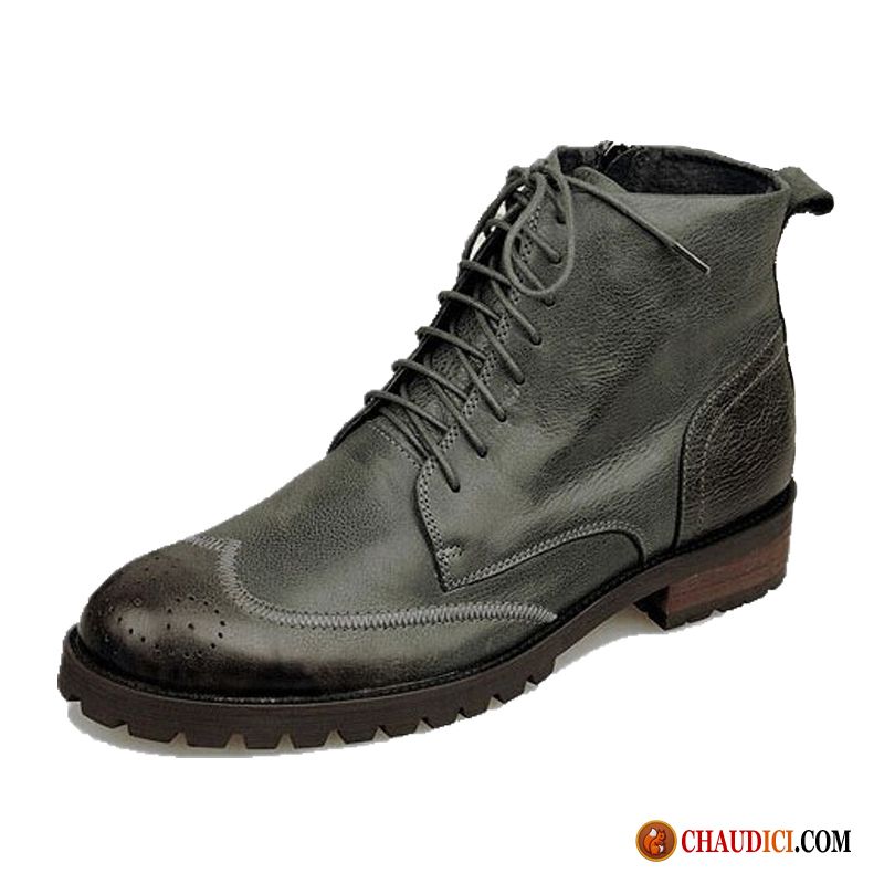 Bottes En Cuir Pour Homme Homme Bottes Martin Rétro Décontractée Angleterre Soldes