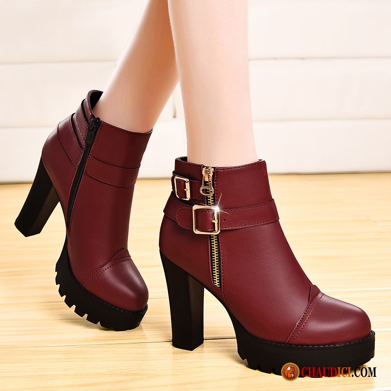 Bottes Fourrées Femme Marron Mode Plateforme Étanche Bottes Martin Décontractée Épais En Vente