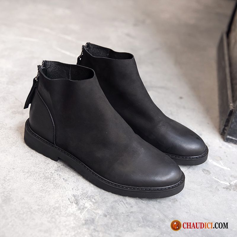 Bottes Fourrées Homme Rétro Cuir Véritable Plus De Velours En Cuir Angleterre