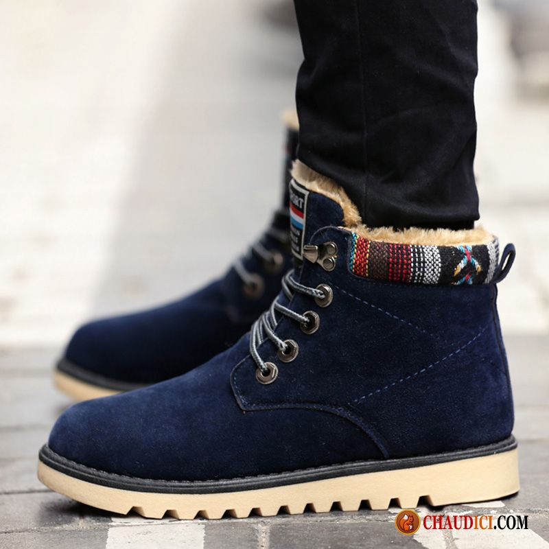 Bottes Homme Cuir Plus De Velours Hautes Décontractée Hiver Bottes Courtes Pas Cher