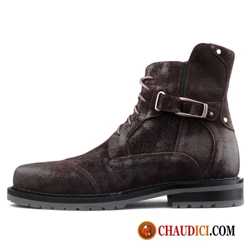 Bottes Homme Vintage Chameau Bottes Martin Cuir Véritable Hautes Homme Mode Soldes