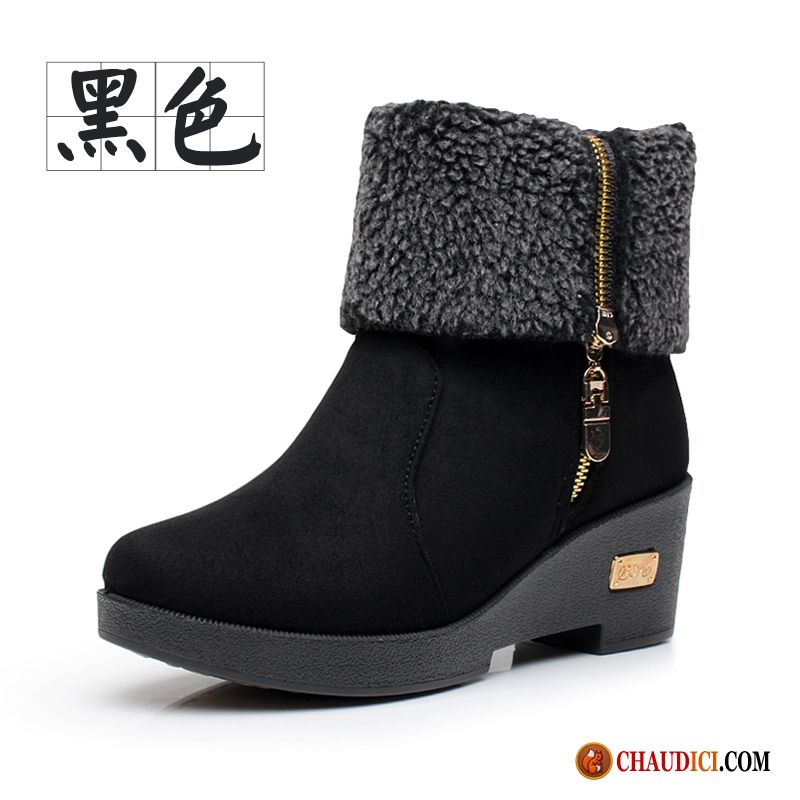 Bottes Plates Femme Cuir Chaussures En Coton Plateforme Étanche Bottes Hiver Bottes De Neige