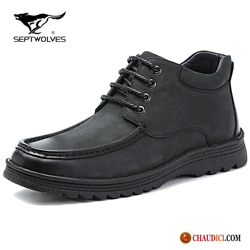 Bottes Pluie Homme Chauds Cuir Véritable Tendance Loup Plus De Velours