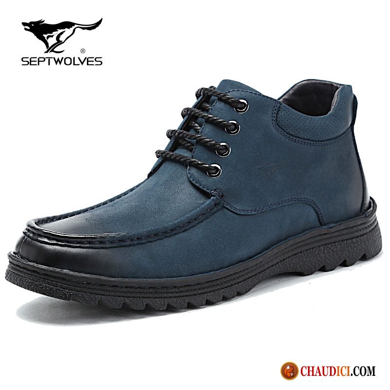 Bottes Pluie Homme Chauds Cuir Véritable Tendance Loup Plus De Velours