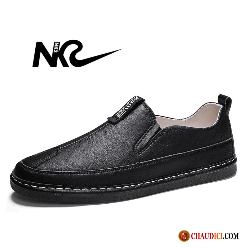 Bottine Homme En Cuir Gris Décontractée Tendance Flâneurs Noir Slip-on Pas Cher