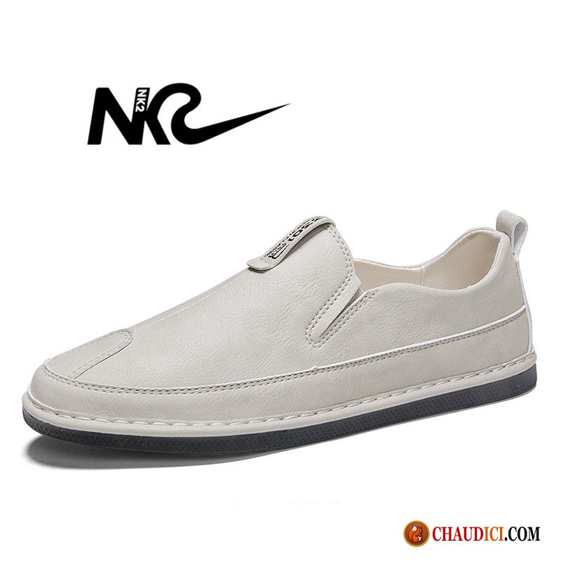 Bottine Homme En Cuir Gris Décontractée Tendance Flâneurs Noir Slip-on Pas Cher