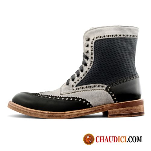 Bottine Noir Homme Hautes Mode Bottes Bottes Courtes Cuir Véritable