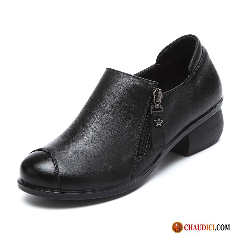 Bottines Cuir Noir Femme Semelle Doux Derbies Cuir Véritable Femme Talons Compensés En Vente