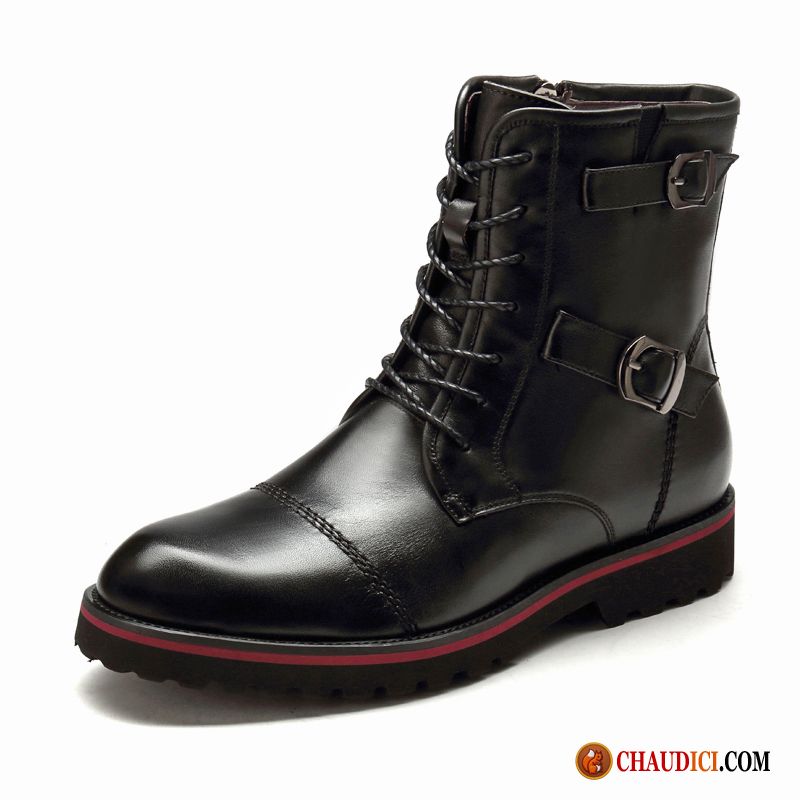 Bottines Homme Cuir Noir Bottes Tendance Cuir Véritable Homme Milieu Pas Cher