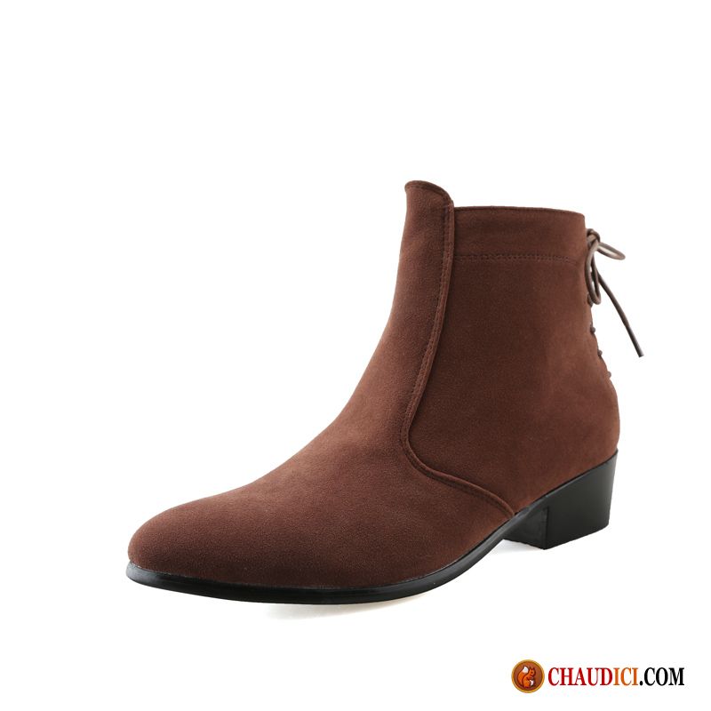 Bottines Homme Cuir Semelle Épaisse Angleterre Courte Homme Augmenté Pas Cher