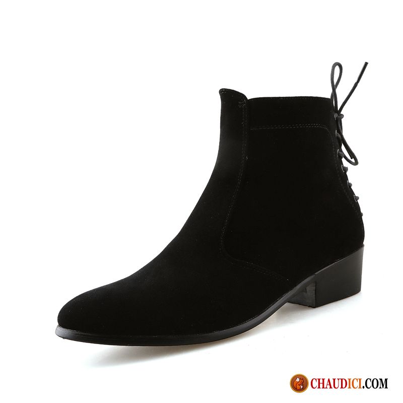 Bottines Homme Cuir Semelle Épaisse Angleterre Courte Homme Augmenté Pas Cher