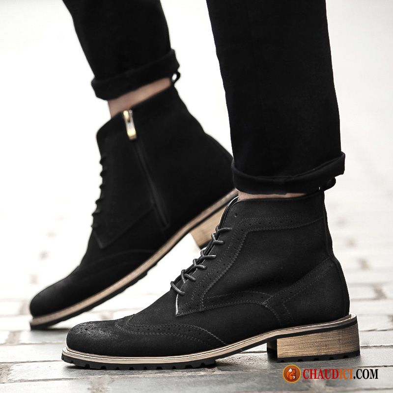 Bottines Homme Hiver Angleterre Délavé En Daim Noir Printemps Homme Pas Cher