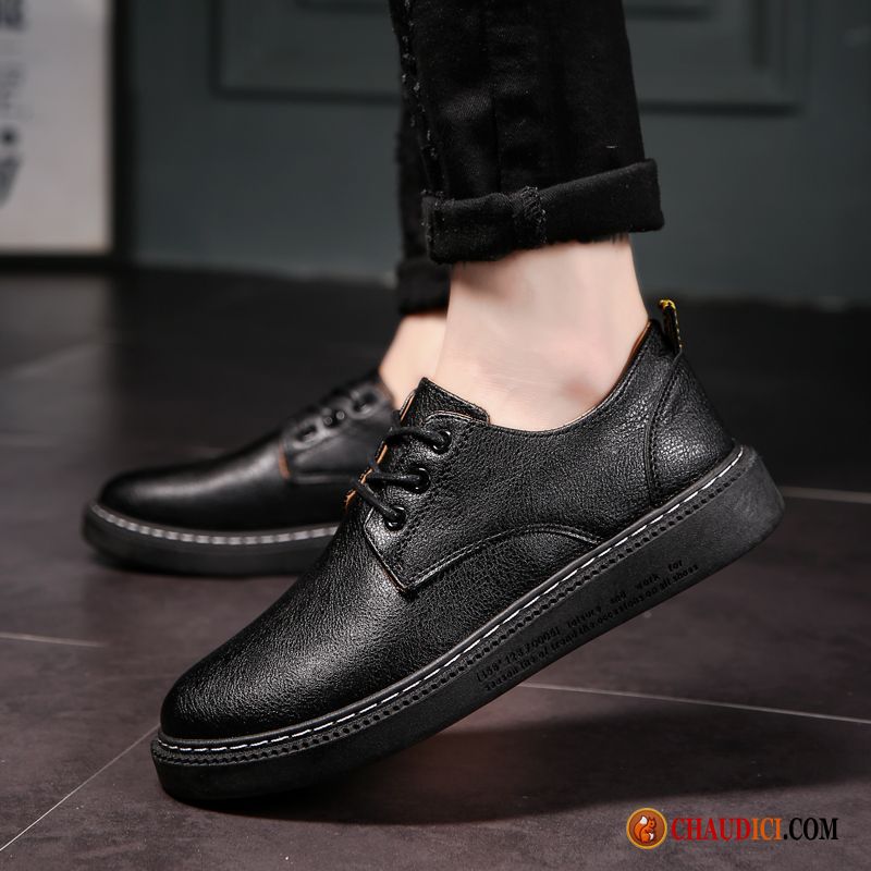 Bottines Hommes Noires Plates Angleterre Imperméable Tous Les Assortis Adolescent Noir En Ligne