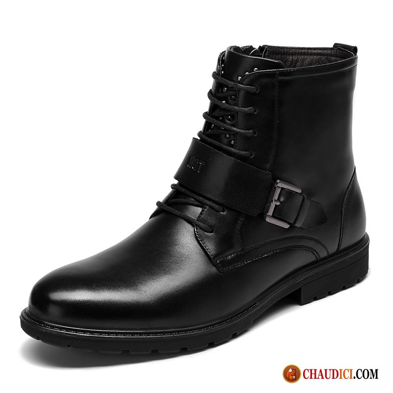 Bottines Noires Homme Cuir Homme Tendance Courte Rouge