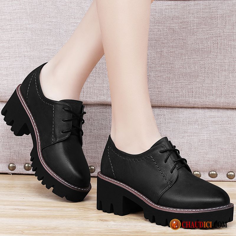 Bottines Noires Plates Femme Femme Escarpins Décontractée Derbies Printemps