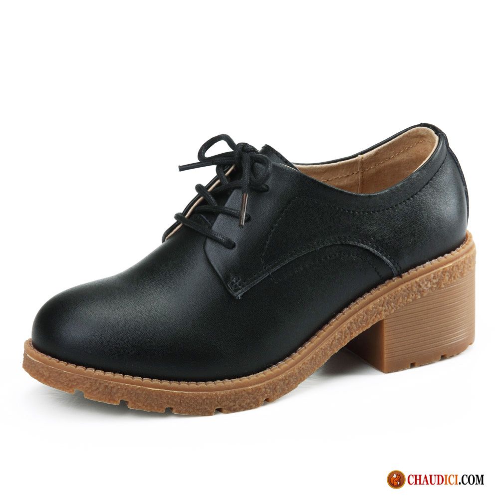 Bottines Plates Femme Cuir Véritable Femme Chaussures À Plateformes Semelle Épaisse Angleterre Pas Cher