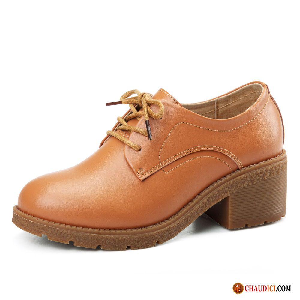 Bottines Plates Femme Cuir Véritable Femme Chaussures À Plateformes Semelle Épaisse Angleterre Pas Cher