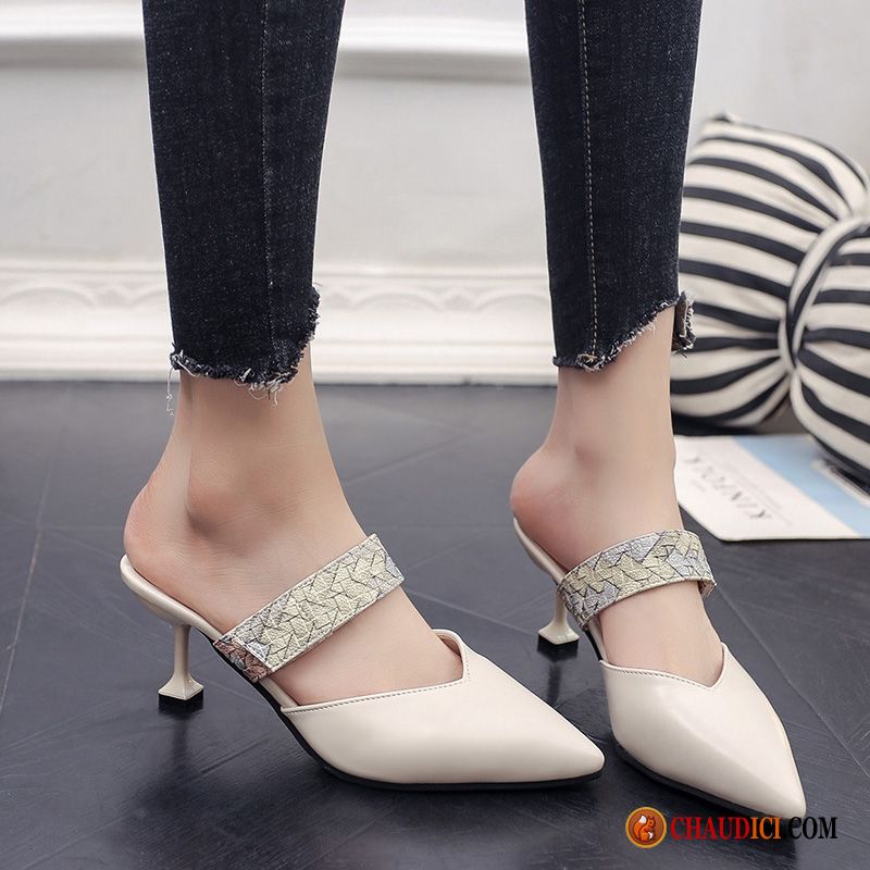 Bottines Sandales Pas Cher Cuir Tongs Chaussons Pointe Pointue Talons Minces Escarpins Femme