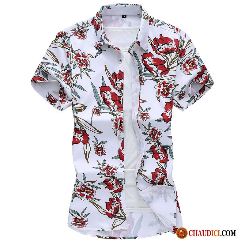 Boutique De Chemise Homme Courte Slim Chemise Tendance Fleur Pas Cher