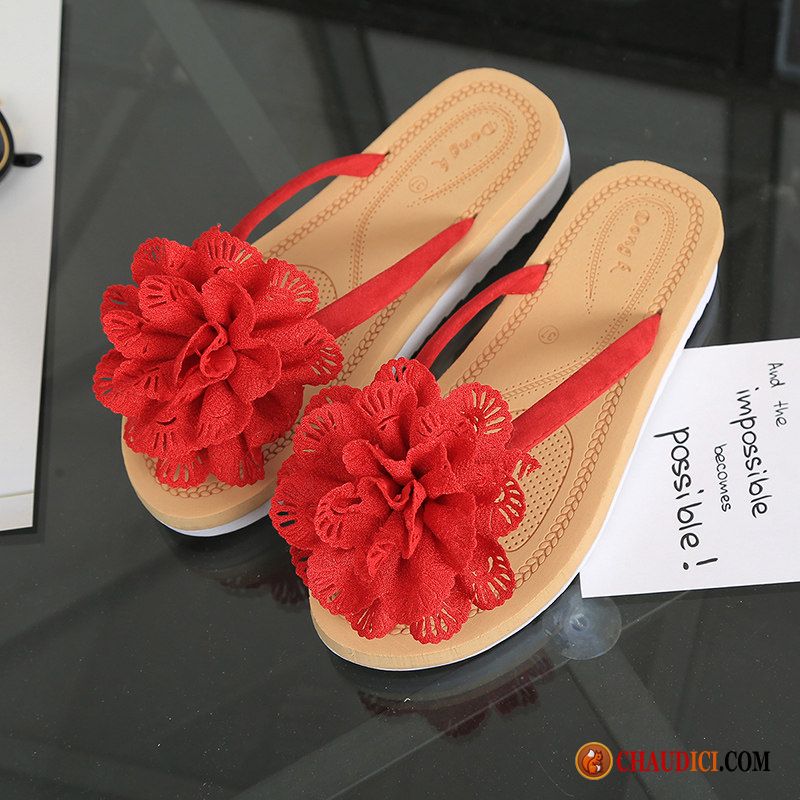 Boutique Tongs Femme Étudiant Fleur Tongs Chaussons Plage Décontractée Pas Cher