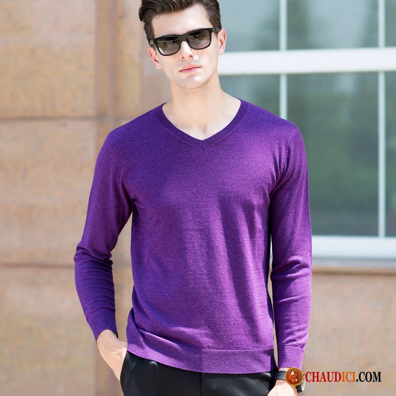 Cardigan Pas Cher Homme Violet Légère Pure Pull Slim Printemps