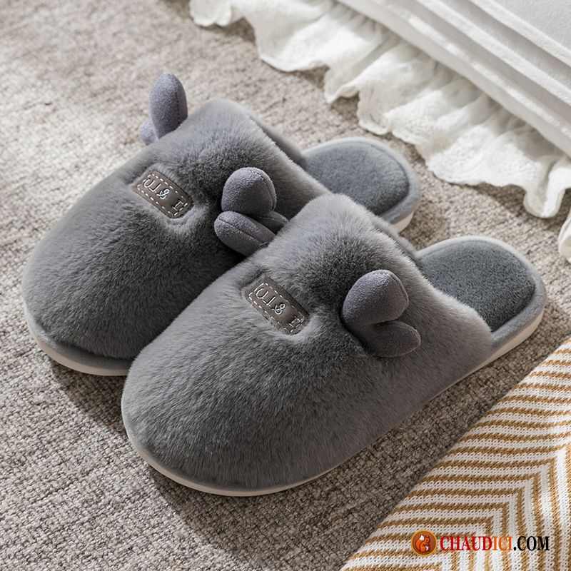 Chaussons Cuir Homme Chauds Fantaisie Tongs Chaussons Hiver Gris Pas Cher