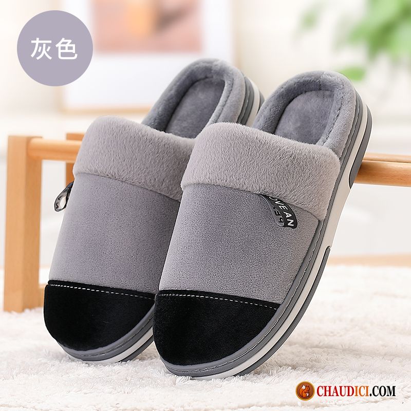 Chaussons En Cuir Pour Homme Grande Taille De Maison Noir Tongs Chaussons Antidérapant En Vente