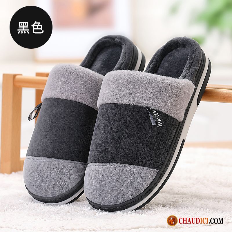 Chaussons En Cuir Pour Homme Grande Taille De Maison Noir Tongs Chaussons Antidérapant En Vente