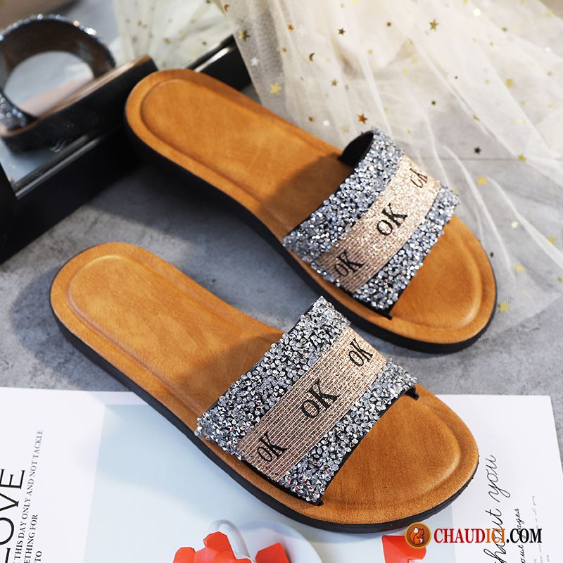 Chaussure Chaussons Femme Pas Cher Plage Plates Outwear Mode Plage