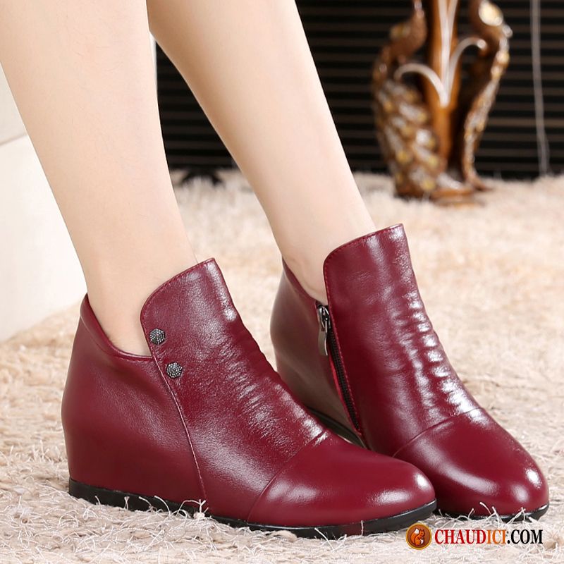 Chaussure Cuir Femme Grande Taille Sarcelle Augmenté L'automne Hiver Talons Compensés Femme Pas Cher