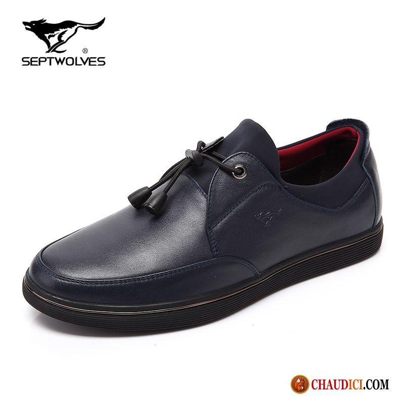 Chaussure Cuir Homme Solde Noir Bout Rond Décontractée Loup Dessus Cuir Cuir Véritable