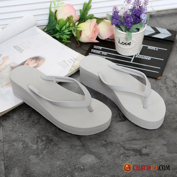 Chaussure Femme Magasin Doux Femme Blanc Semelle Épaisse Tongs Chaussons Pas Cher